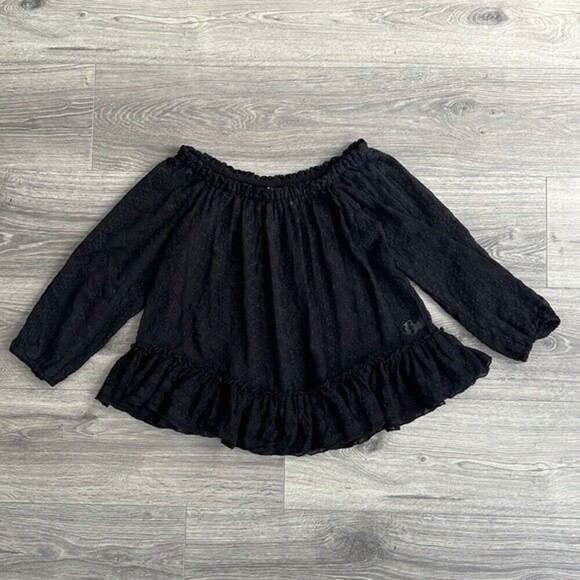 REBECCA TAYLOR Silk Blouse Sz. 0 Off The Shoulder Embroidered Black Whimsigoth - Picture 3 of 12